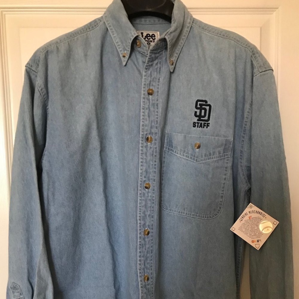 Lee Sport L SD Padres Denim Button Down LS Shirt